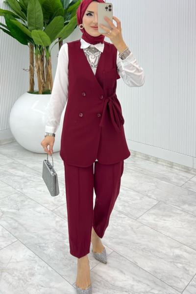 Bordo Hilal Takım Tesettür Giyim Bordo