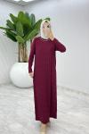 Bordo  İzel Triko Elbise Tesettür Giyim  Bordo