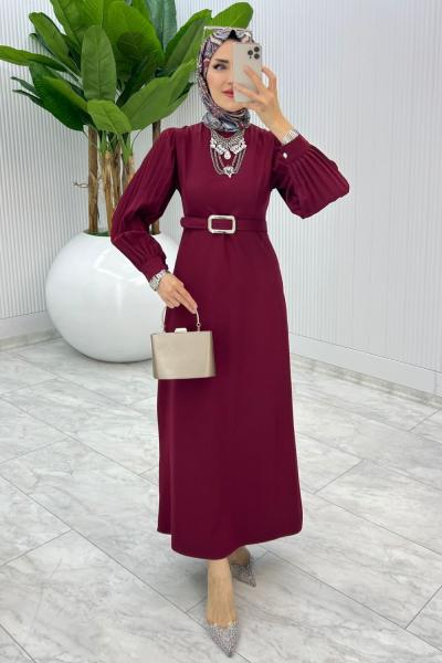 Bordo Kalem Elbise Tesettür Giyim Bordo