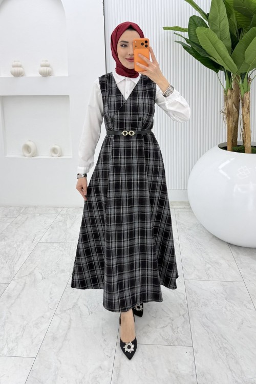 Bordo Leyla Ekose Jile Tesettür Giyim  Bordo