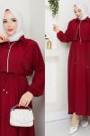 Bordo Moda Fermuar Elbise Takım Bordo