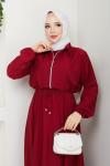Bordo Moda Fermuar Elbise Takım Bordo
