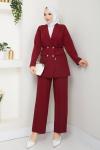 Bordo Modaceket Takım Tesettür Giyyim Bordo