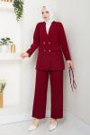 Bordo Modaceket Takım Tesettür Giyyim Bordo