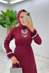 Bordo Mosso Abiye Elbise Tesettür Giyim Bordo