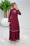 Bordo Mosso Abiye Elbise Tesettür Giyim Bordo