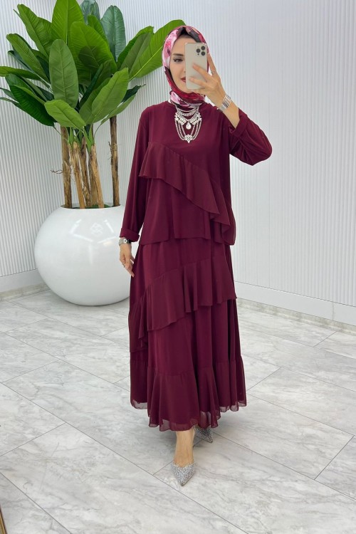 Bordo Nona Takım Tesettür Giyim Bordo