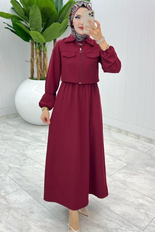 Bordo Oylat Elbise Tesettür Giyim Bordo