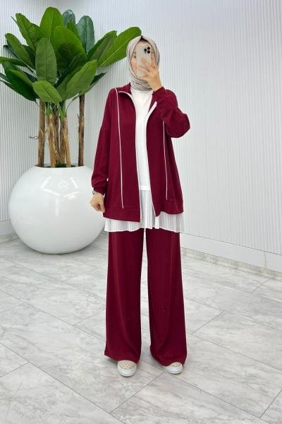 Bordo Oysho Havva Takım Tesettür Giyim  Bordo
