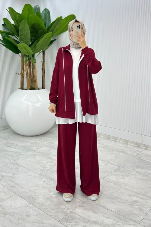 Bordo Oysho Havva Takım Tesettür Giyim  Bordo