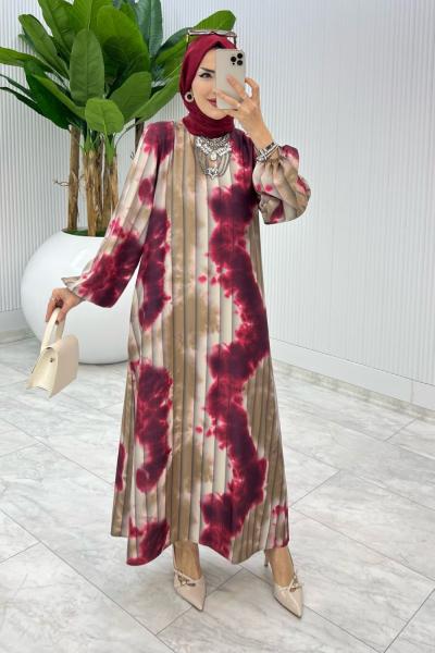 Bordo Pelin Elbise Tesettür Giyim Bordo