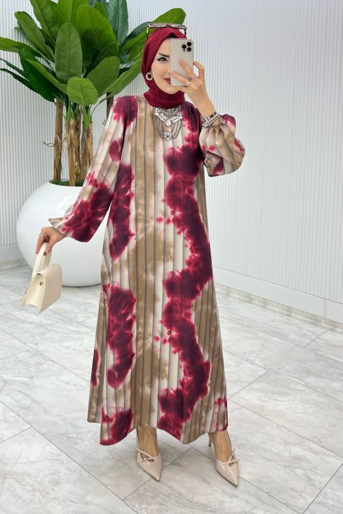 Bordo Pelin Elbise Tesettür Giyim Bordo