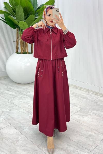 Bordo Premium Nefis Etek Takım Tesettür Giyim Bordo