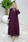 Bordo Premıum Melek Abaya Takım Tesettür Giyim Bordo