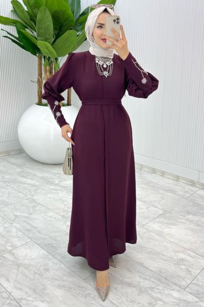 Bordo Premıum Alessi Ferace Tesettür Giyim Bordo