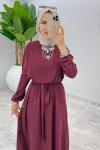 Bordo Premium Düğmeli Elbise Tesettür Giyim Bordo