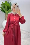 Bordo Premium Lotus Elbise Tesettür Giyim Bordo