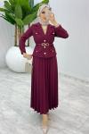 Bordo Premıum Hülya Etek Takım Tesettür Giyim Bordo