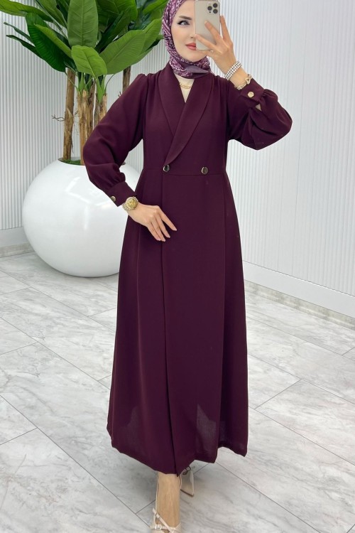 Bordo Premium Lal Ferace Elbise Tesettür Giyim Bordo
