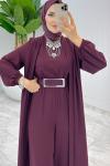 Bordo Premium Silva Tulumlu Abaya Takım Tesettür Giyim Bordo