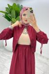Bordo Premium İclal Etek Takım Tesettür Giyim Bordo