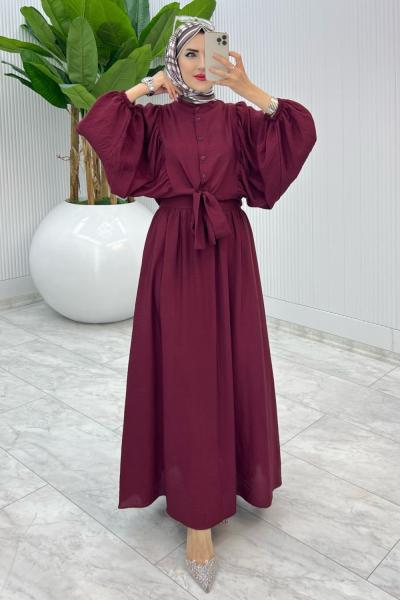 Bordo Premium Yarasa Etek Takım Tesettür Giyim Bordo