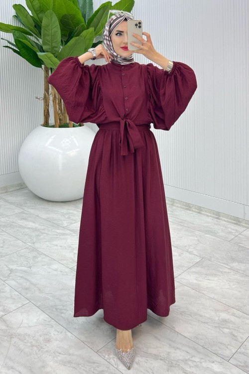 Bordo Premium Yarasa Etek Takım Tesettür Giyim Bordo