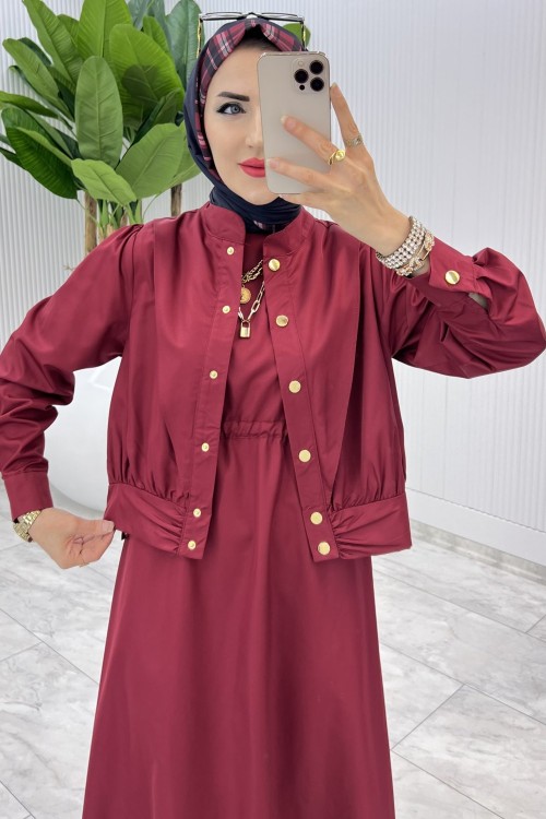 Bordo Premium Gizem Takım Tesettür Giyim Bordo