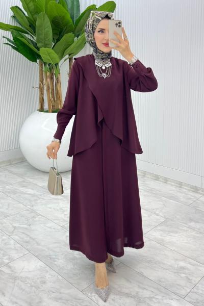Bordo Premium Asalet Ferace Elbise Tesettür Giyim Bordo