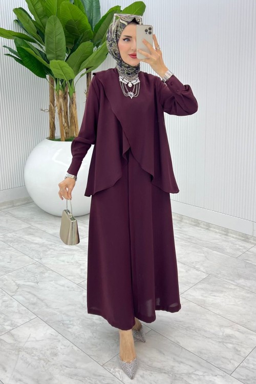 Bordo Premium Asalet Ferace Elbise Tesettür Giyim Bordo