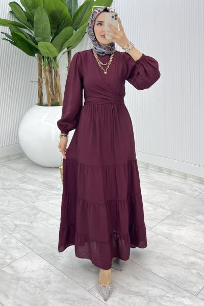 Bordo Premıum Leha Elbise Tesettür Giyim Bordo