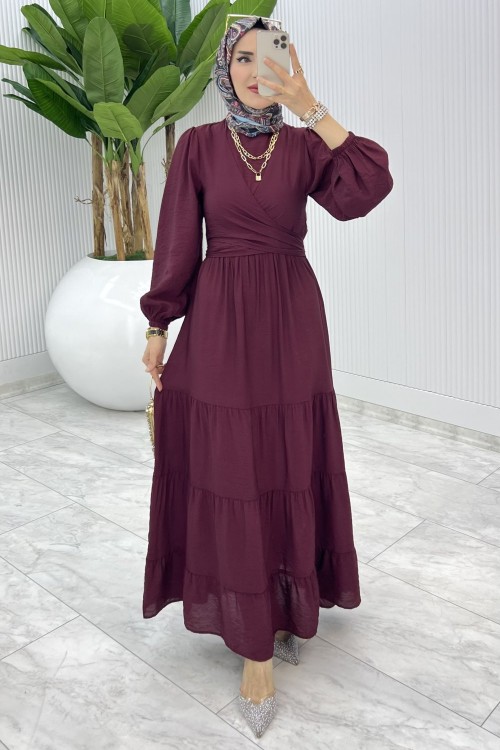 Bordo Premıum Leha Elbise Tesettür Giyim Bordo