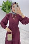 Bordo Premıum Leha Elbise Tesettür Giyim Bordo