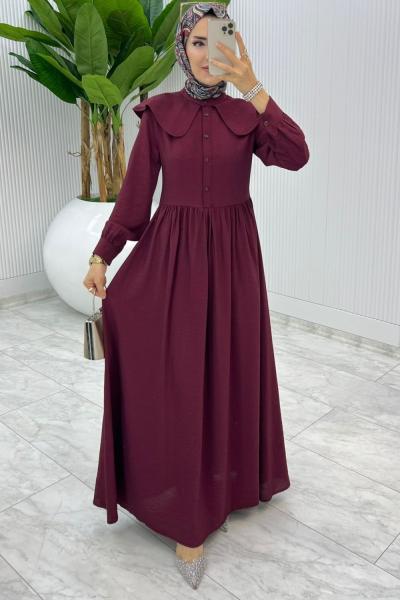 Bordo Premium Bebe Yaka Elbise Tesettür Giyim Bordo