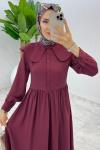 Bordo Premium Bebe Yaka Elbise Tesettür Giyim Bordo