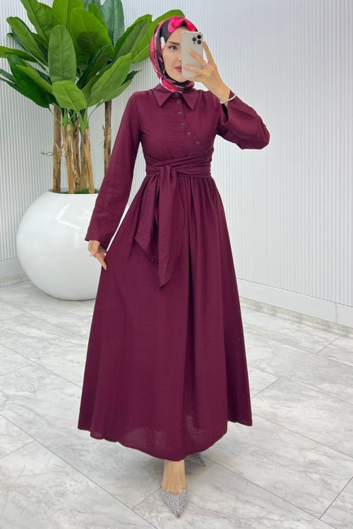 Bordo Premıum Nagihan Elbise Tesettür Giyim Bordo
