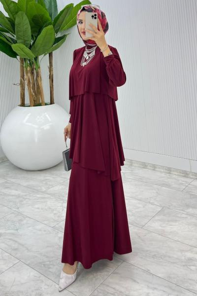 Bordo Premium Diva Elbise Tesettür Giyim Bordo