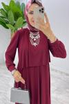 Bordo Premium Diva Elbise Tesettür Giyim Bordo
