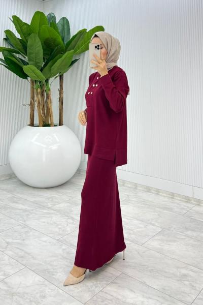 Bordo Premium Asiye  Triko Etek Takım  Bordo