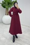 Bordo Premium Kaşe Kaban Tesettür Giyim  Bordo