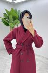 Bordo Premium Kaşe Kaban Tesettür Giyim  Bordo