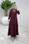 Bordo Premıum Seçil Elbise Tesettür Giyim  Bordo