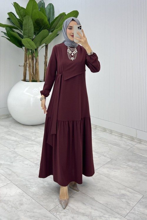 Bordo Premıum Seçil Elbise Tesettür Giyim  Bordo