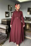 Bordo Premıum Farah Elbise Tesettür Giyim  Bordo