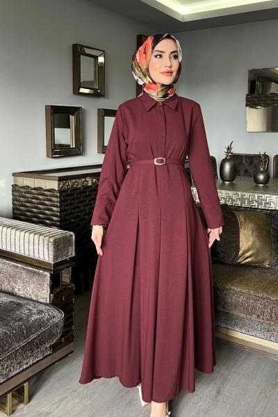 Bordo Premıum Farah Elbise Tesettür Giyim  Bordo