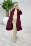 Bordo Premıum Defne Kaşe Kaban Tesettür Giyim  Bordo