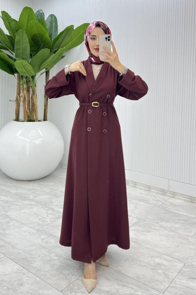 Bordo Premium Sahra Ferace Elbise Tesettür Giyim  Bordo