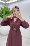 Bordo Premium Sahra Ferace Elbise Tesettür Giyim  Bordo