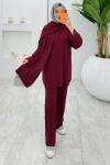 Bordo Premıum Atkılı Triko Takım Tesettür Giyim  Bordo