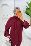Bordo Premıum Atkılı Triko Takım Tesettür Giyim  Bordo